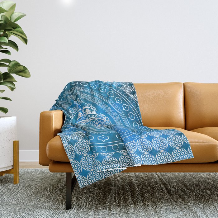 Mandala Sapphire Spiritual Zen Bohemian Hippie Yoga Mantra Meditation Throw Blanket