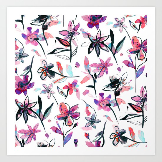 Ink flowers pattern - Viola Art Print