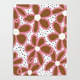 70s Groovy Flowers in Tan Brown and Pink Poster