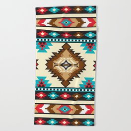 Onyx, Turquoise, Red Carnelian, Pearl, Jasper Tribal Native American Aztec Southwest Pattern Beach Towel