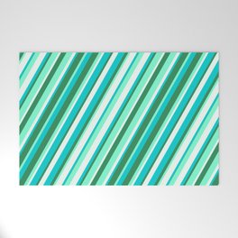 [ Thumbnail: Dark Turquoise, Sea Green, Aquamarine, and Mint Cream Colored Striped/Lined Pattern Welcome Mat ]