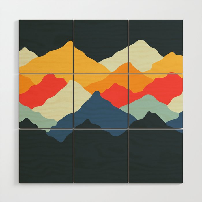 Retro 50s and 60s Classic Vintage Palette Mid-Century Minimalist Mountains Abstract Art Wood Wall Art