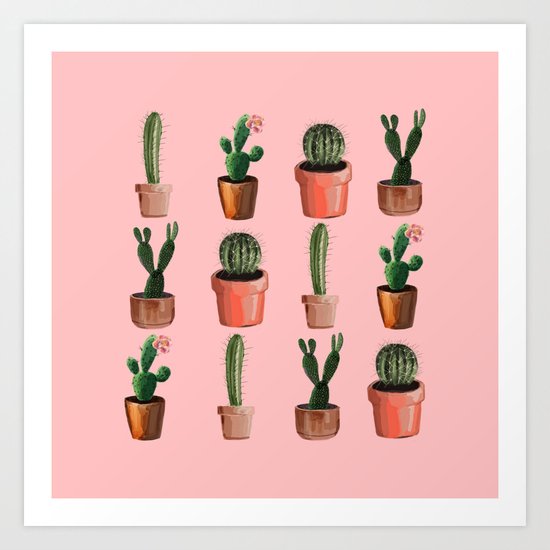Various Cacti Pink Art Print