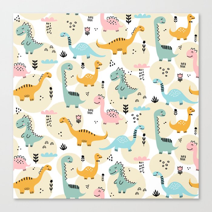 Dinosaur Beige background 2 Canvas Print