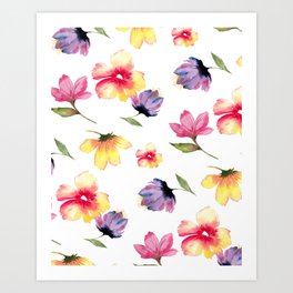 Spring Flowers - Floral Watercolor Pattern Art Print