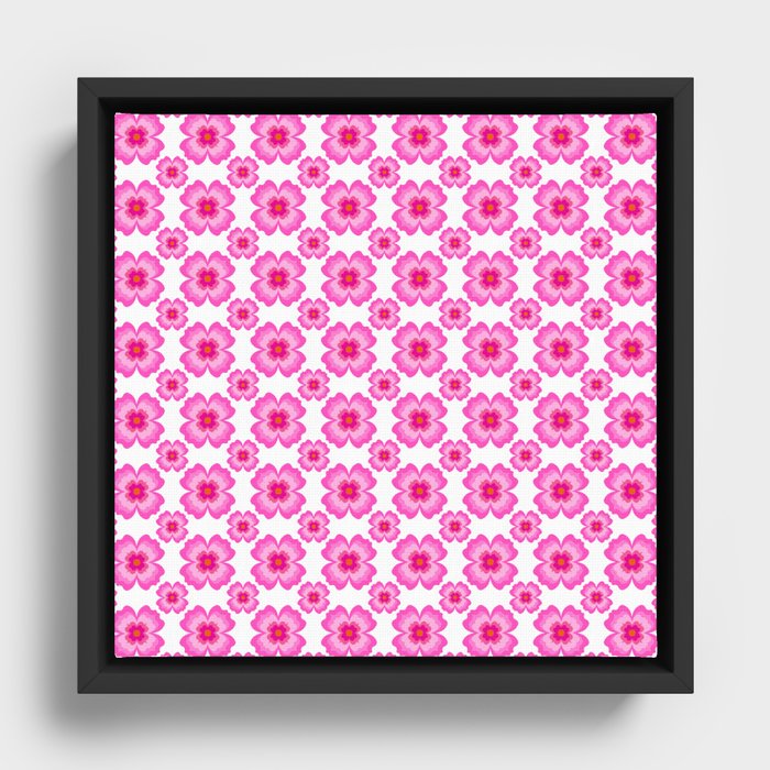 Modern Hot Pink Palm Springs Flowers Retro Modern Geo Design Floral Mini Grandmillenial Pattern Framed Canvas