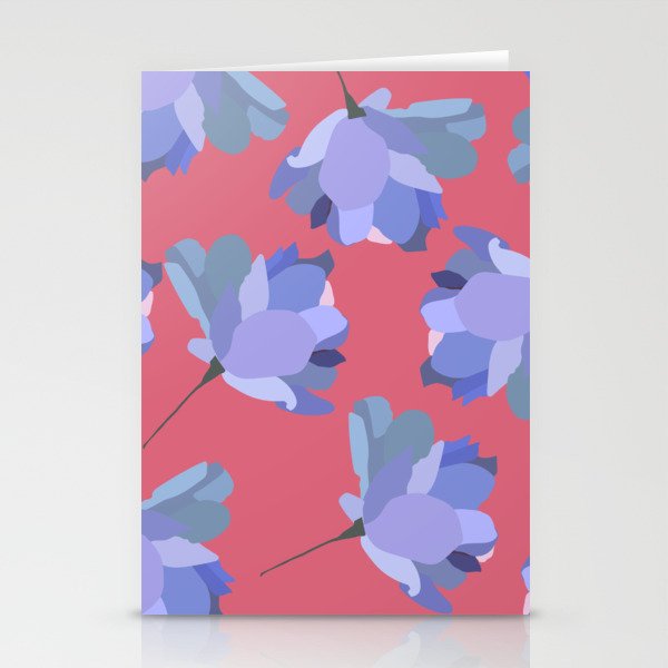 Luma - Blue Purple Minimalistic Flower Blossom on Red Stationery Cards