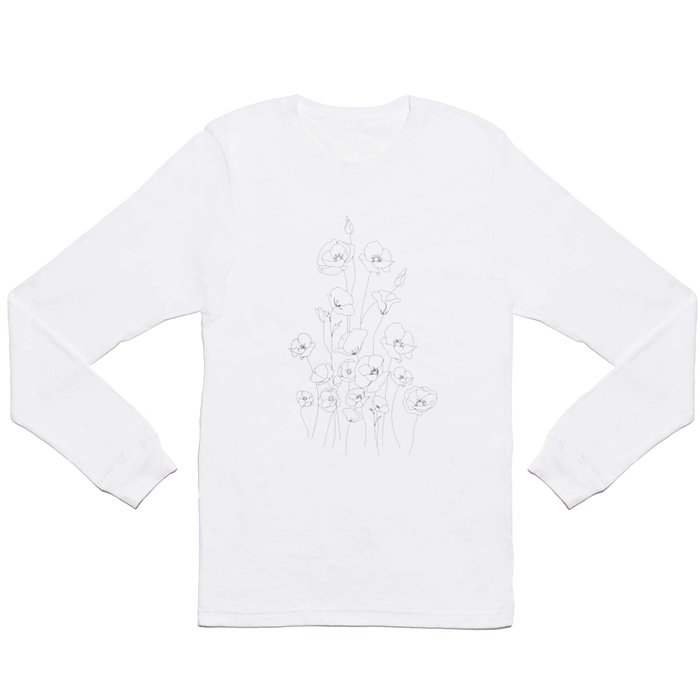Poppy Flowers Line Art Long Sleeve T Shirt