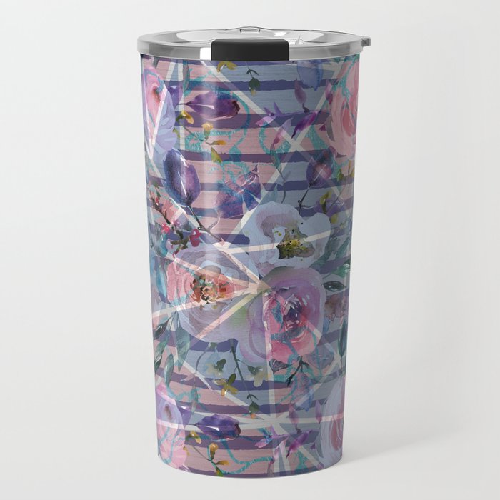Abstract hand painted geometrical watercolor floral Travel Mug