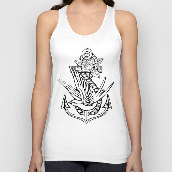 Anchor Swallow & Rose Old School Tattoo Style Tank Top