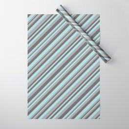 [ Thumbnail: Dim Grey, Powder Blue, and Dark Grey Colored Striped Pattern Wrapping Paper ]