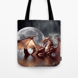 Mystical Dragon and Moon Fantasy Design Tote Bag