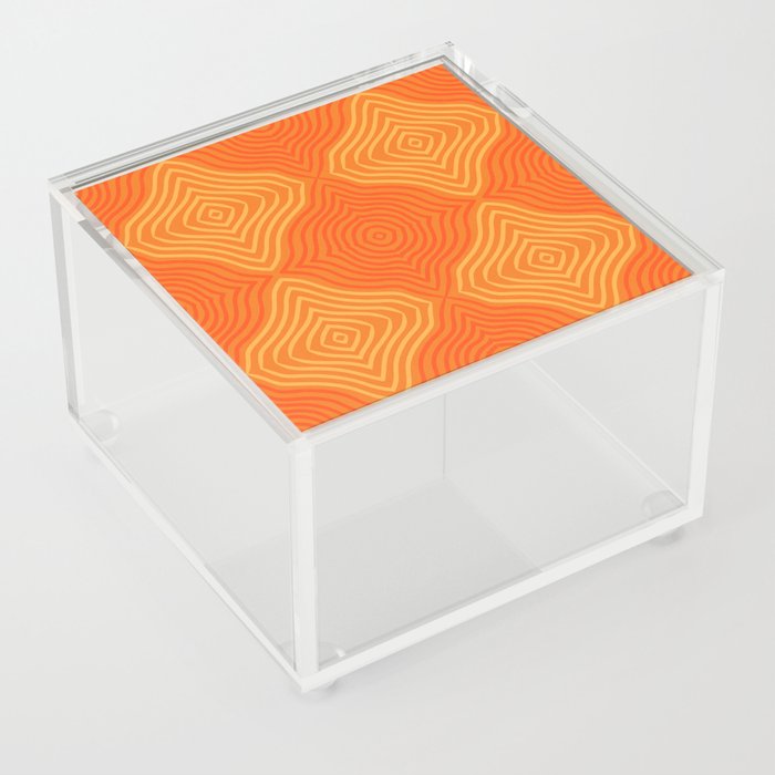 Summer Waves Tangerine Orange Abstract Line Art Retro 70’s Modern Ombre Tie Dye Diamond Pattern Acrylic Box