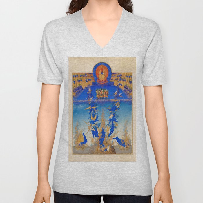 The Fall of the Rebel Angels, Penitential Psalms by Limbourg Brothers V Neck T Shirt