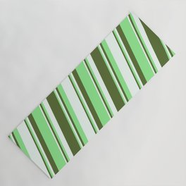 [ Thumbnail: Dark Olive Green, Light Green, and Mint Cream Colored Lines Pattern Yoga Mat ]