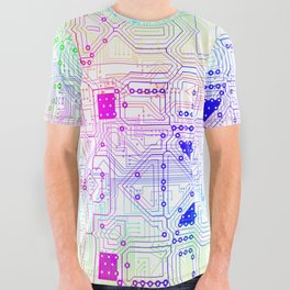 Circuit Boards - Rainbow On White All Over Graphic Tee