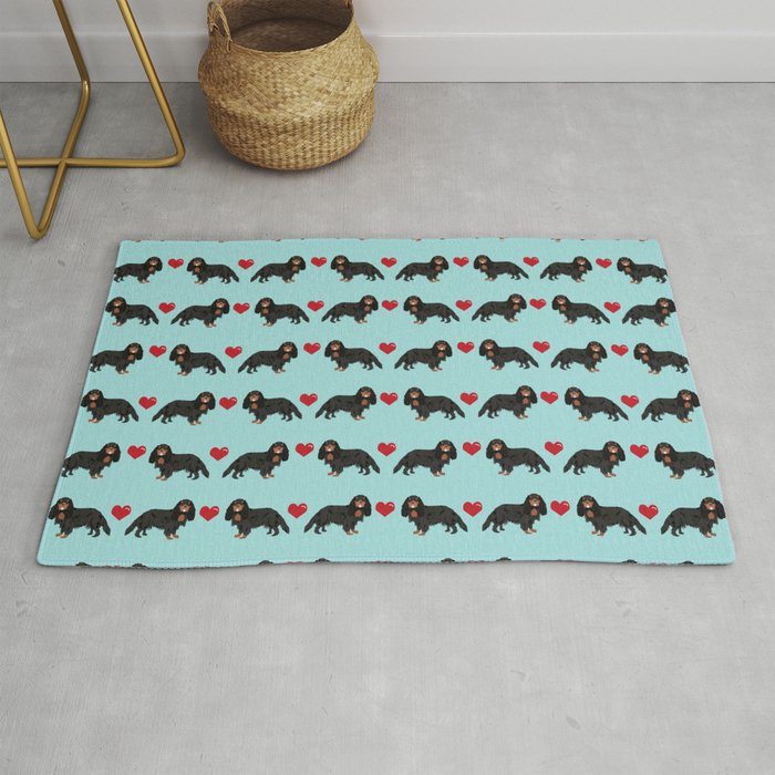 Cavalier King Charles Spaniel black and tan valentines day love hearts dog breed patterns gifts Rug