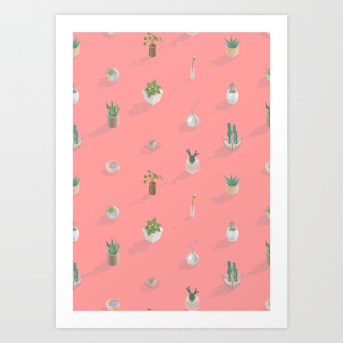 Coral x Plants | Tiled Art Print