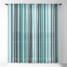 [ Thumbnail: Light Blue, Dark Cyan & Black Colored Striped Pattern Sheer Curtain ]