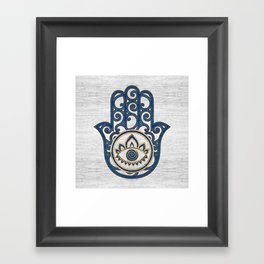 Hamsa Hand Hand of Fatima blue wood Framed Art Print