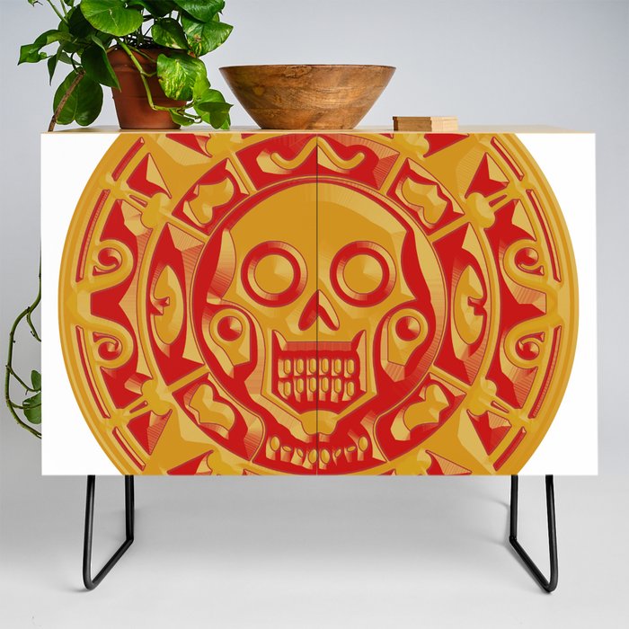 Aztec Mayan Toltec Skull Symbol Aztec  Credenza