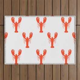 Seamless vintage tropical marine pattern background of lobster silhouette on white background. Abstract geometric texture.  Outdoor Rug