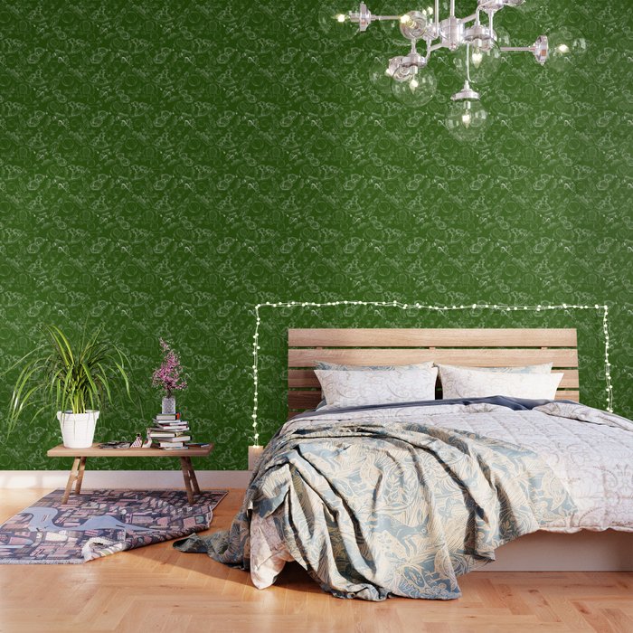 Green and White Toys Outline Pattern Wallpaper