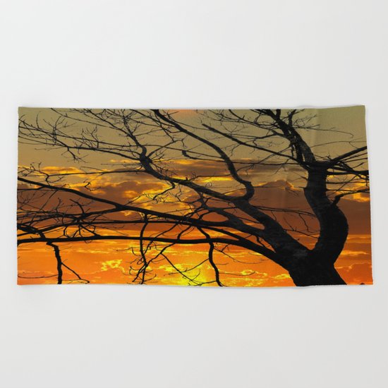 Sunset Tree, California Beach Towel