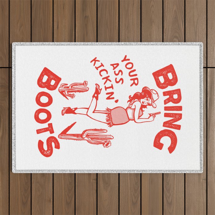 Bring Your Ass Kicking Boots! Cute & Cool Retro Cowgirl Design Outdoor Rug