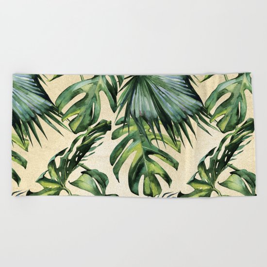 Palm Leaves Greenery Linen Beach Towel