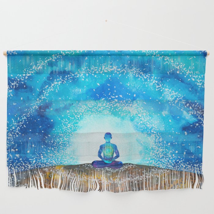 human meditate mind mental health yoga chakra spiritual healing watercolor painting illustration design Wall Hanging