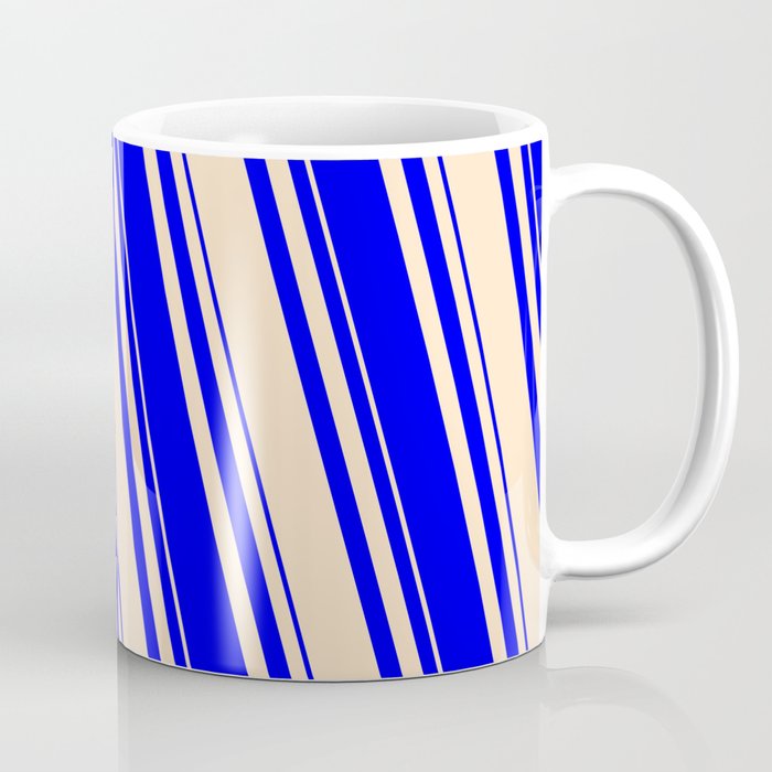 Bisque & Blue Colored Lined Pattern Coffee Mug