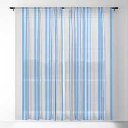 [ Thumbnail: Blue & Light Gray Colored Lines/Stripes Pattern Sheer Curtain ]
