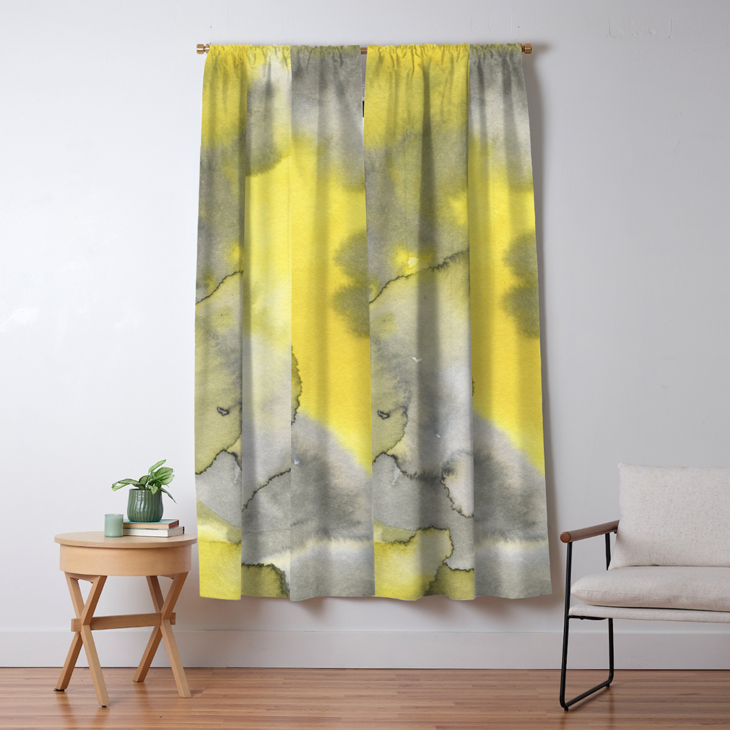 Hand Painted Gray Yellow Abstract Watercolor Pattern Blackout