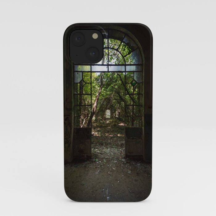 Arched door with broken windows in an old dilapidated Italian building iPhone Case