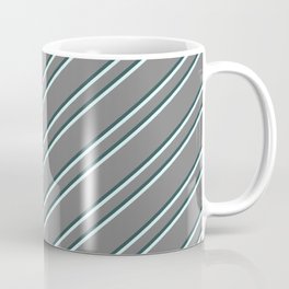 [ Thumbnail: Gray, Dark Slate Gray, and Light Cyan Colored Striped/Lined Pattern Coffee Mug ]