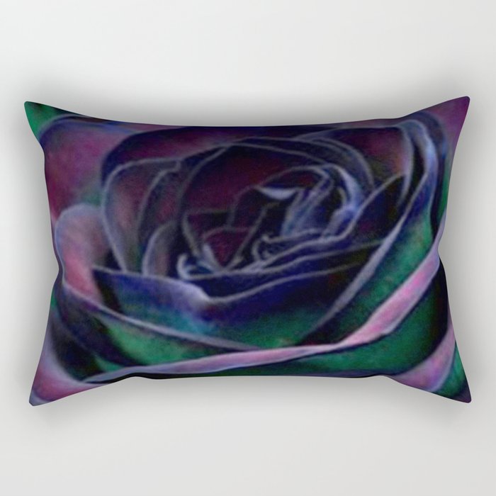Purple Indigo And Green Rose Emo Flower Painting Rectangular Pillow