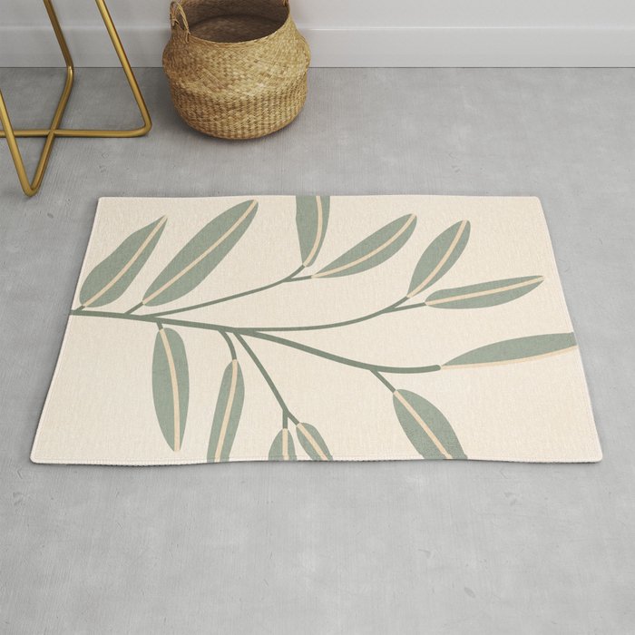 Mid Century, Modern Artwork, Plant Leaves, Beige 1 Rug