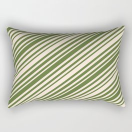 [ Thumbnail: Beige & Dark Olive Green Colored Pattern of Stripes Rectangular Pillow ]