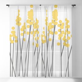 Hello Spring! Yellow/Black Retro Plants on White #decor #society6 #buyart Sheer Curtain