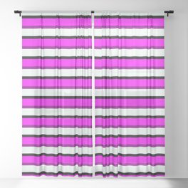 [ Thumbnail: Vibrant Black, Magenta, Purple, and Mint Cream Stripes Pattern Sheer Curtain ]