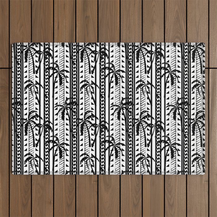 Black and white Mixed prints abstract, geometric, chain, tropical print pattern design original Outdoor Rug