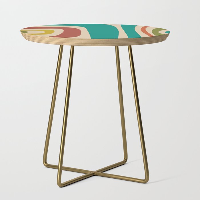 Tiki Minimalist Mid-Century Modern Abstract Pattern in Mid Mod Teal Orange Olive Mustard Beige Side Table