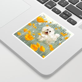 WHITE DOG in GARDEN Sticker