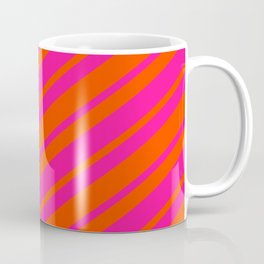 [ Thumbnail: Red and Deep Pink Colored Lined Pattern Coffee Mug ]