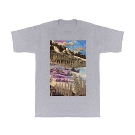 The valley below T Shirt | Acrylic, Clouds, Water, River, White, Oil, Forest, Mountains, Blue, Snow 