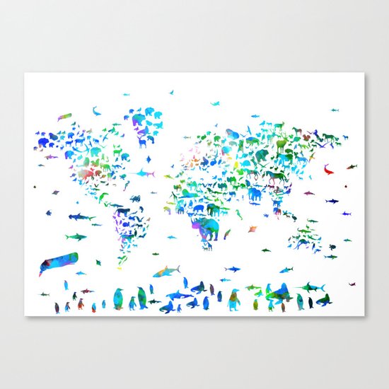 world map animals collage Canvas Print