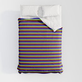 [ Thumbnail: Blue, Green, and Maroon Colored Lines/Stripes Pattern Comforter ]