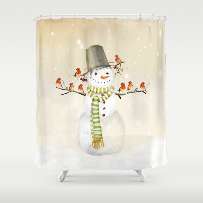 Snowman and Birds Shower Curtain