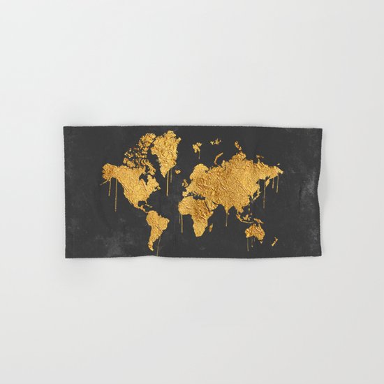 Gold World Map Hand & Bath Towel